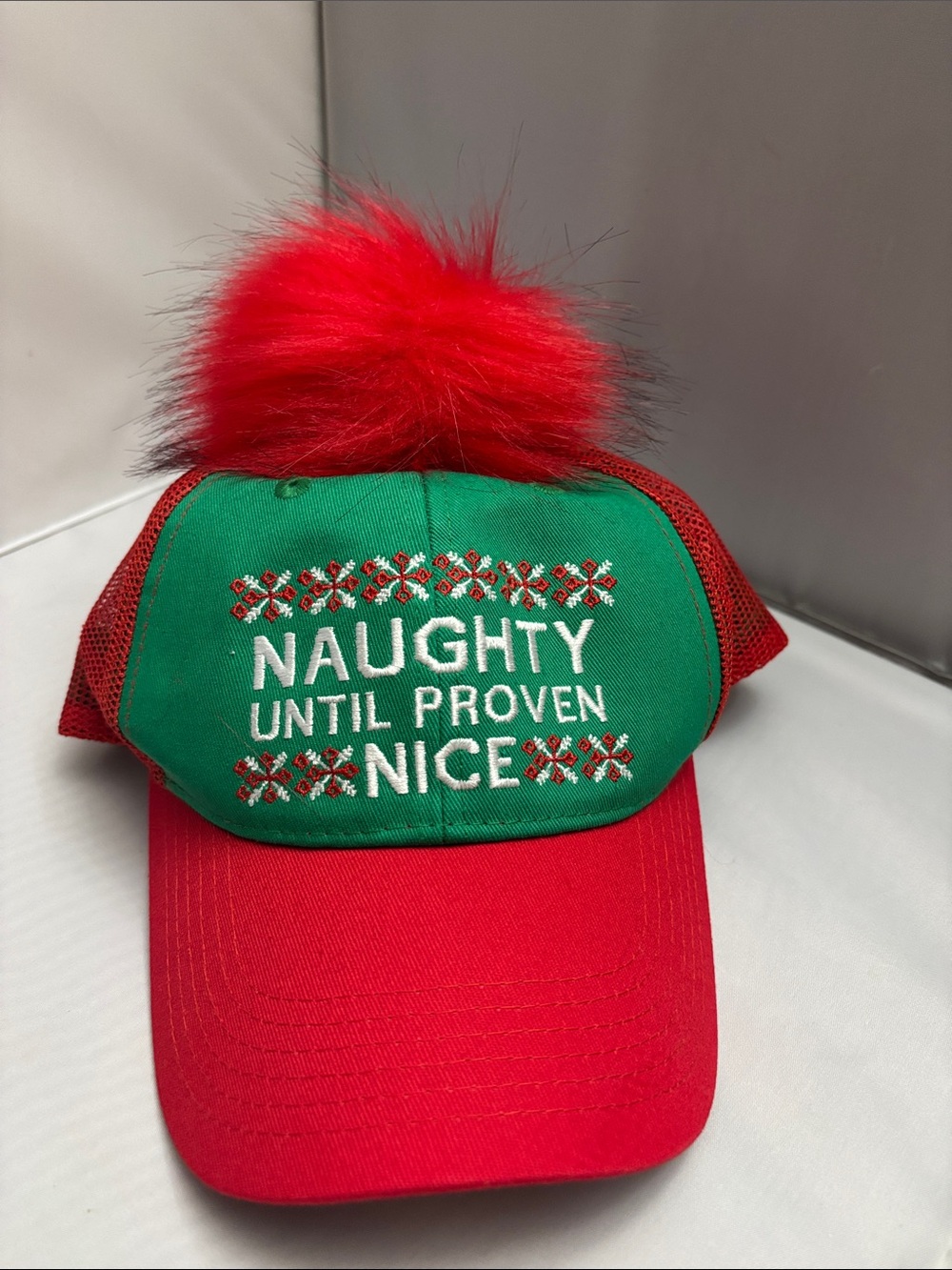 Tipsy Elves Red & Green Pom Holiday Baseball Cap